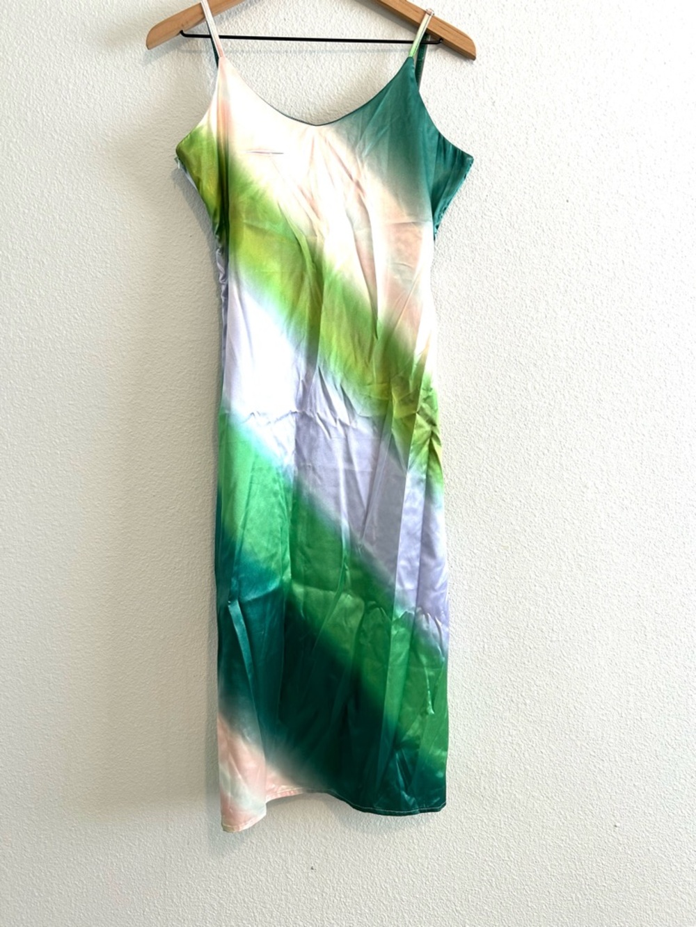 Vintage Boho Maxi Slip Dress Green Purple Pink Tie Dye size Medium Festival